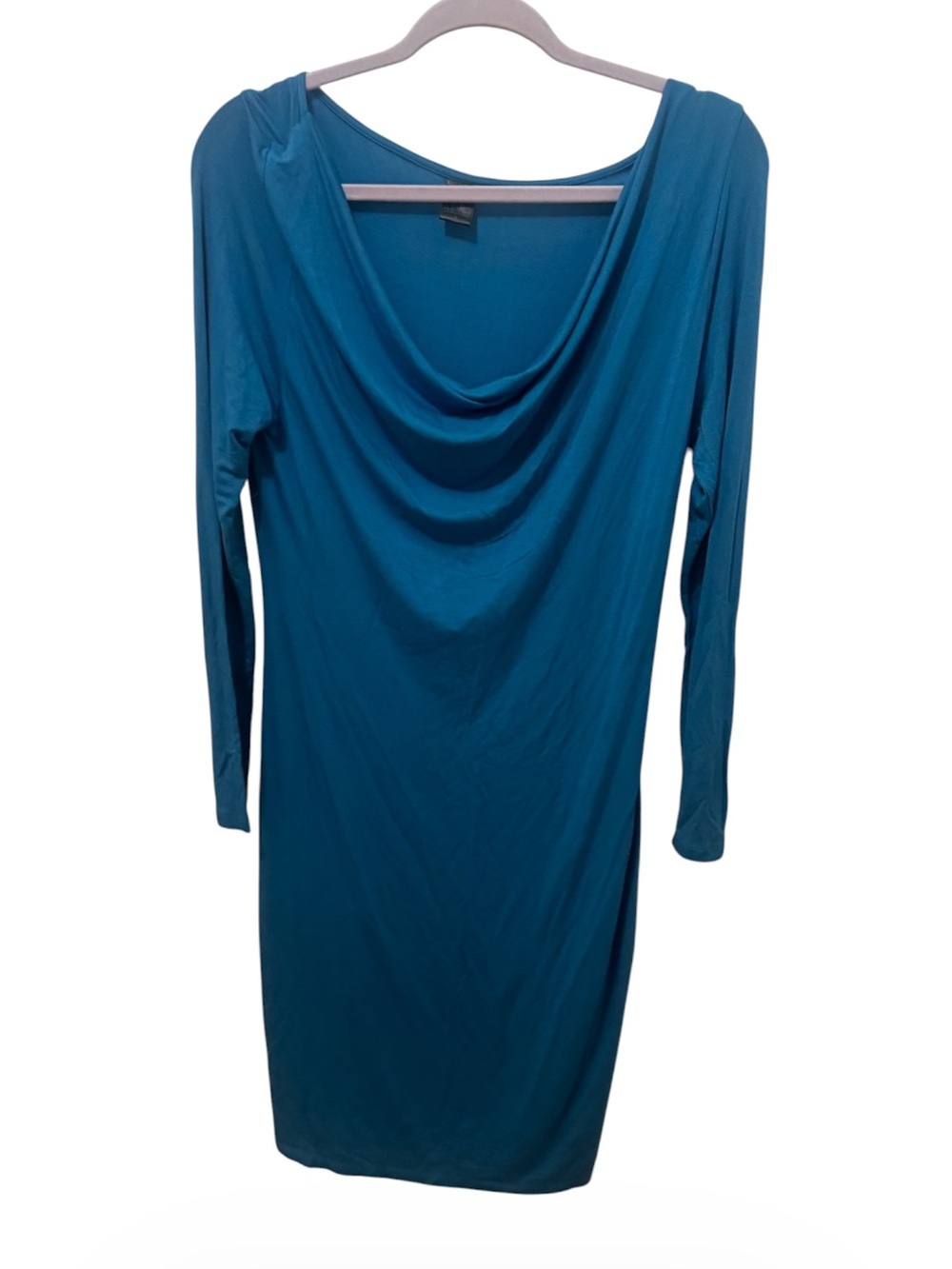 Peruvian Connection Cowl Neck Blue Dress Medium